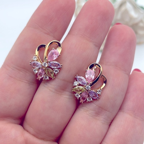ROSE gold plated colourful zircon stud earrings - Picture 2 of 7